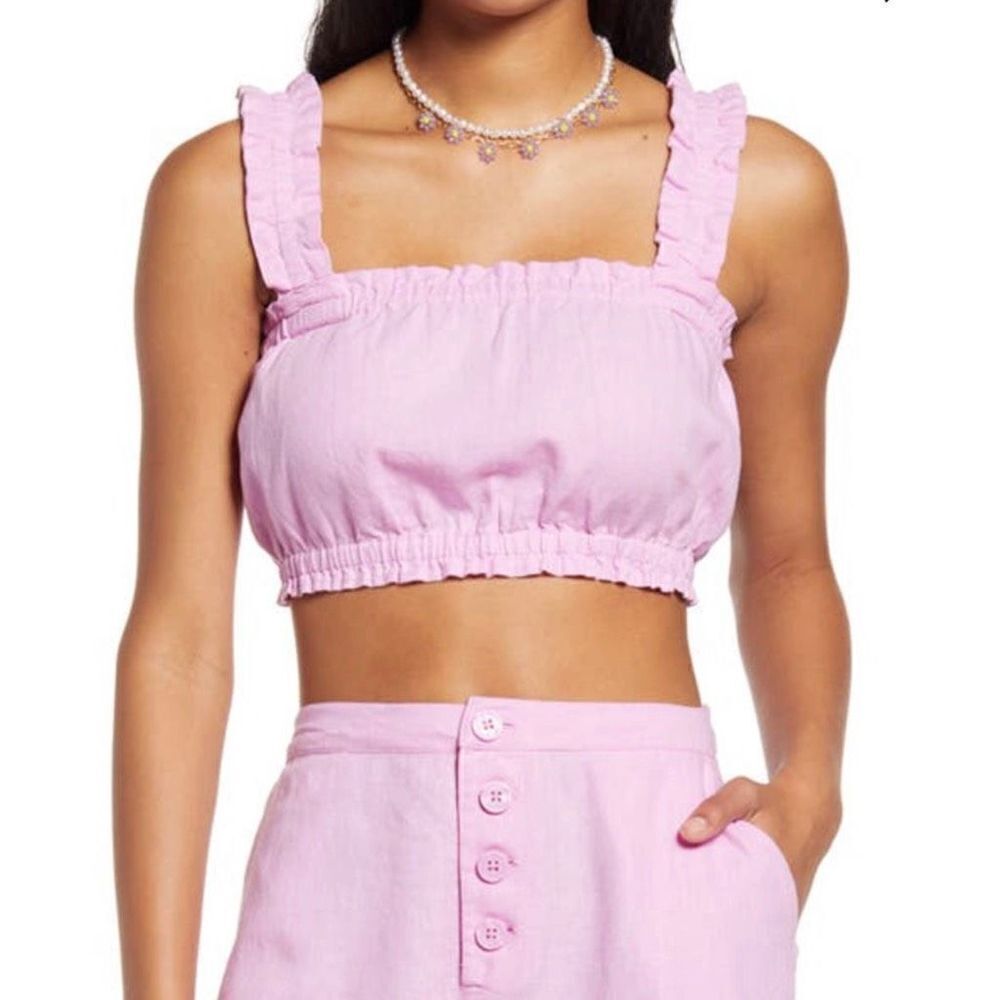 BP Gathered Crop Top Tank Top Purple Tulip Linen Women’s Size Medium